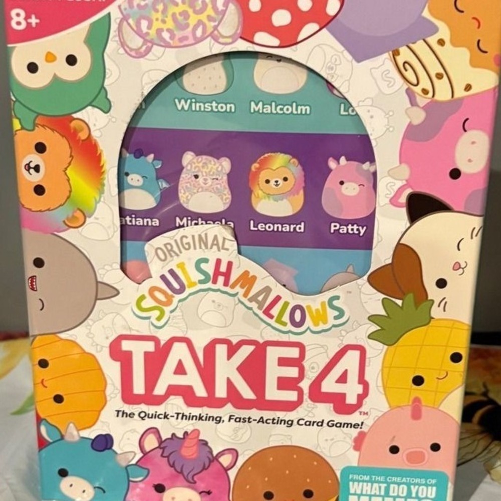 Squishmallows Take 4 Card Game with Exclusive Benny Bigfoot Plush Game